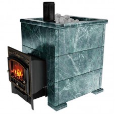 Печь для бани Сибирь 25 кВт чугунная в облицовке "Оптима" змеевик (545*545)